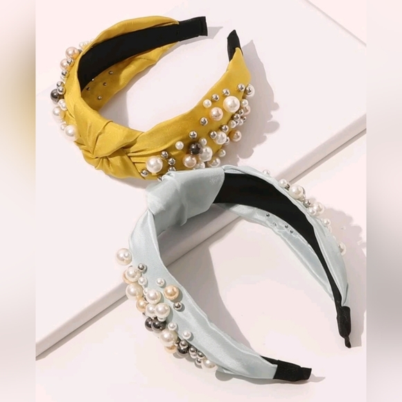 Women's headband 2 colors with white and gold pearls set of 2 - Picture 2 of 3